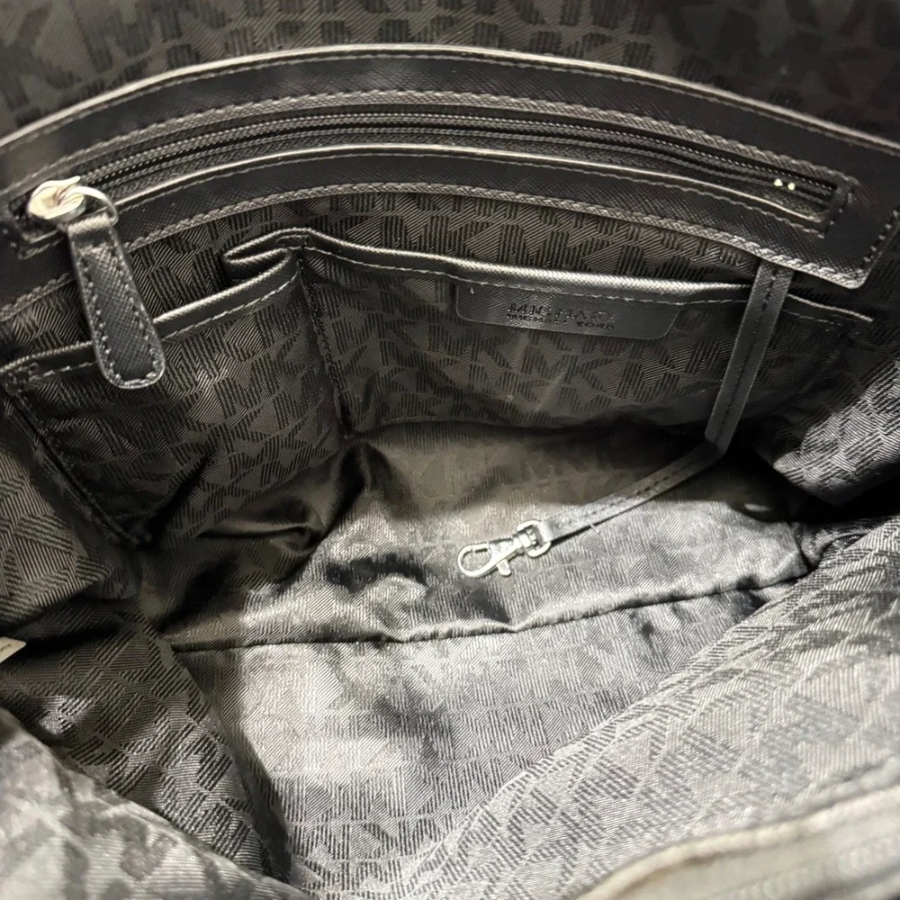 Michael Kors Jet Set Signature Logo Tote Womens Large Black Silver - Picture 9 of 12